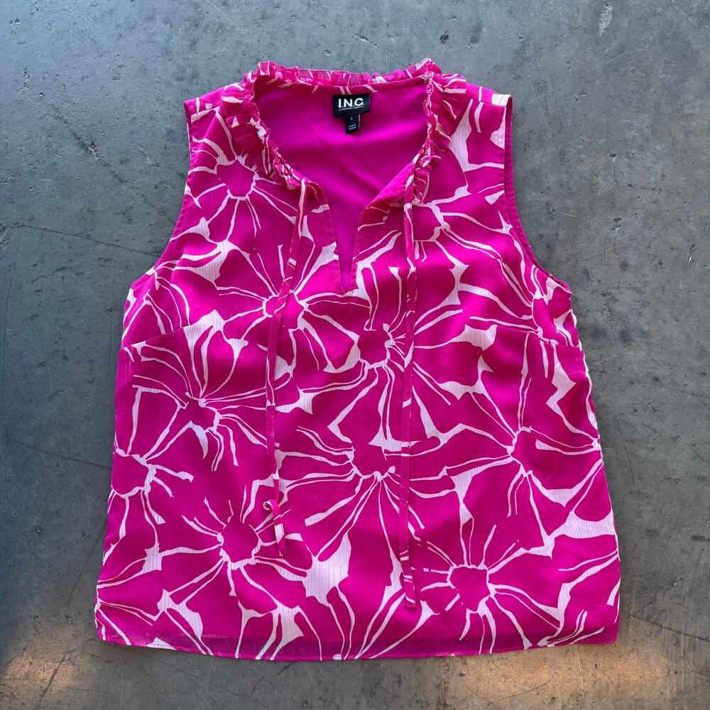 Vintage Y2k Pink White Floral Beach Tank Top Blouse International Concepts Small